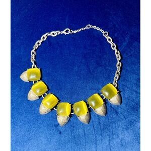 Vintage Yosca Statement Necklace Women Yellow Resin Spike Cabochon Silver